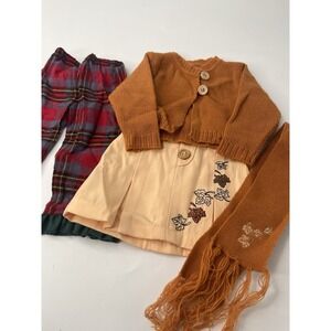 Vtg My Twinn Fall Outfit And Plaid Christmas Pants Sweater & Scarf